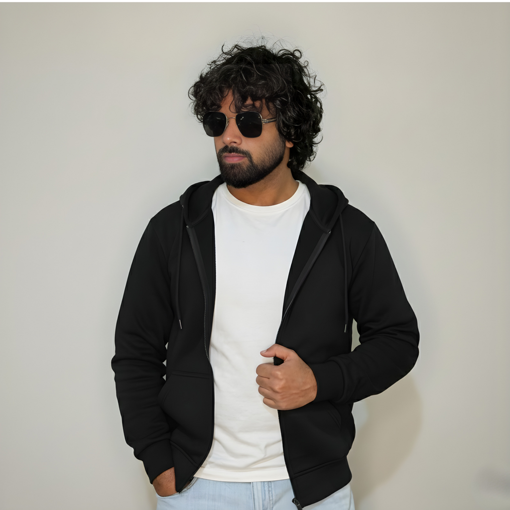 Zimafa Black Zipper Hoodie