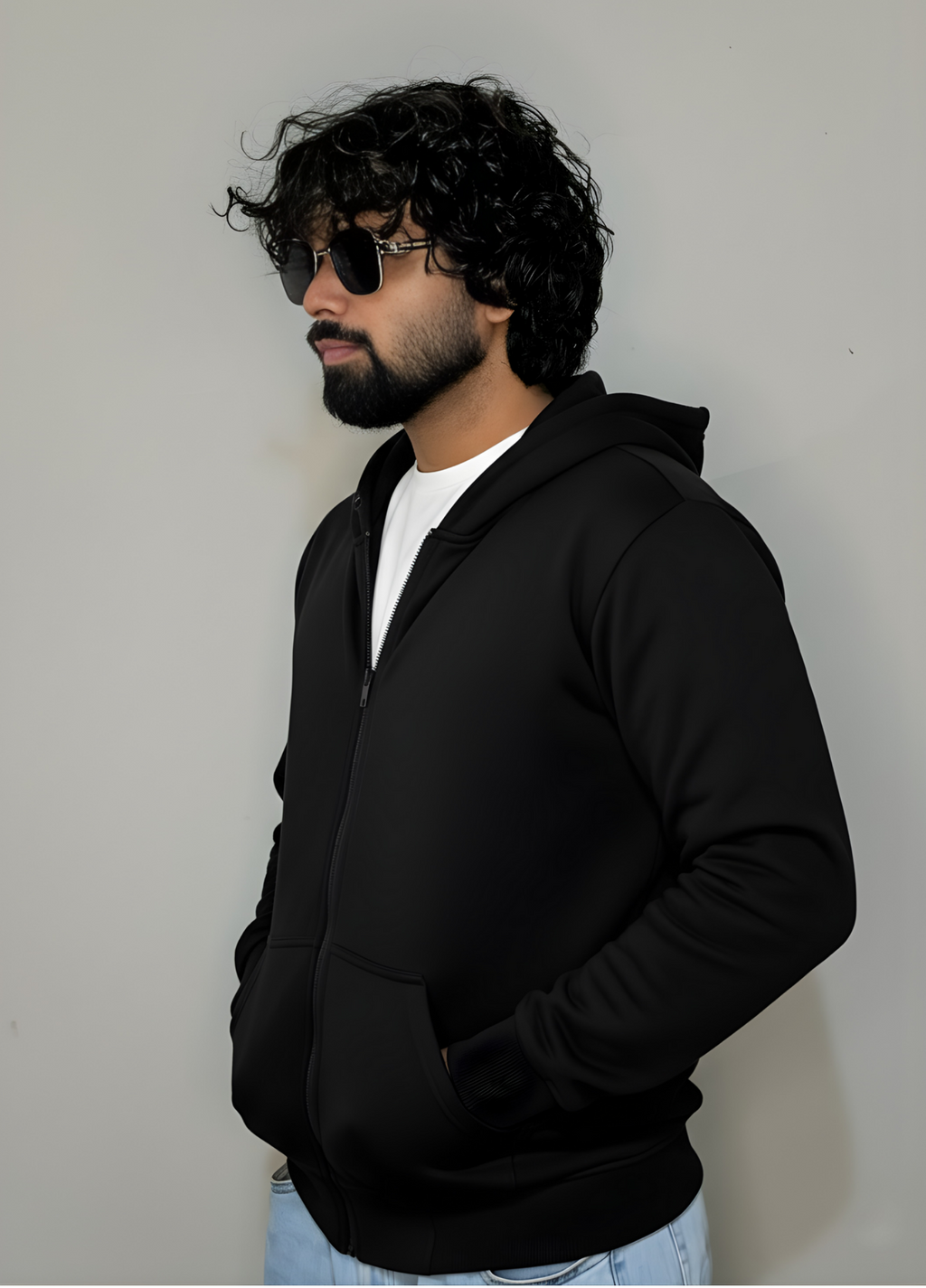 Zimafa Black Zipper Hoodie